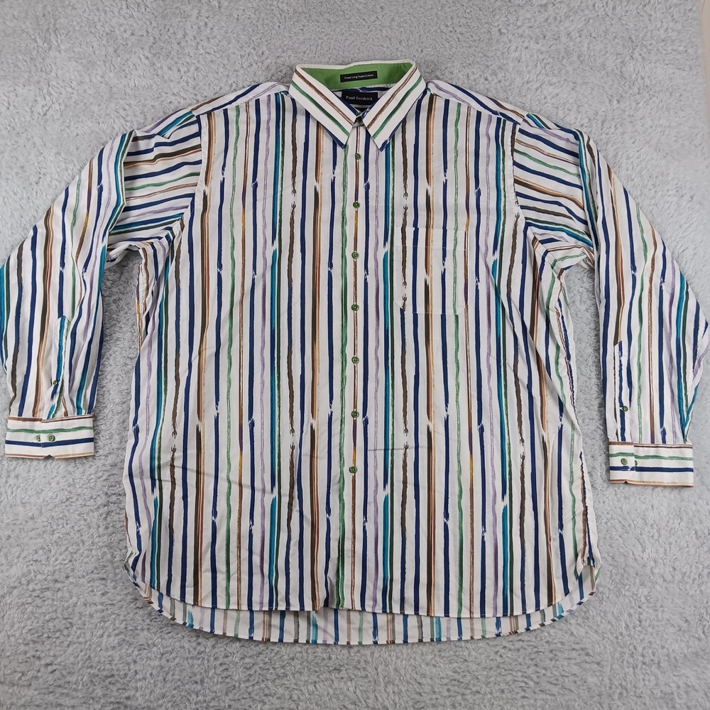 Paul Fredrick Button Down Shirt Mens 3XLT Multicolor Excellent Striped Cotton